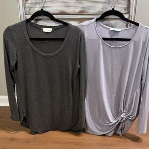 Women's Long-Sleeve Scoop Neck Tops in Charcoal Gray and Light Lavender by